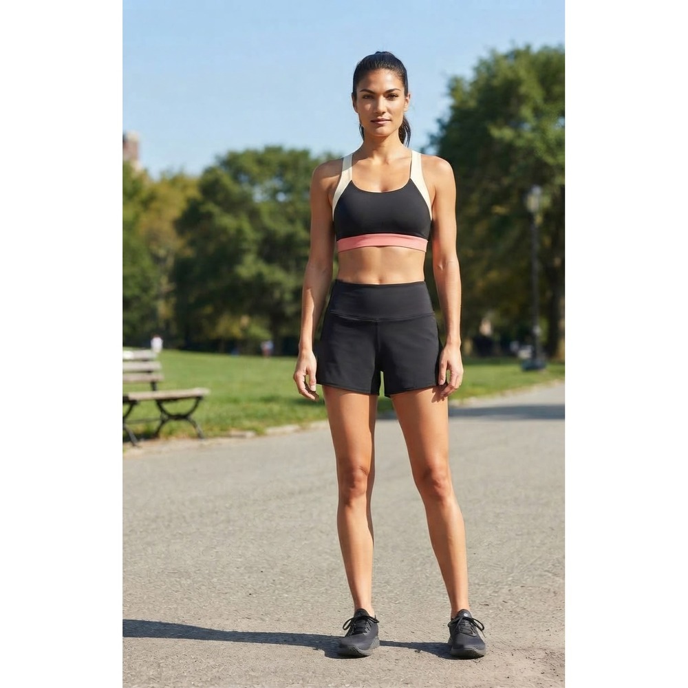 Splits59 Colorblock Racerback Sports Bra Black Pink Cream Activewear Small